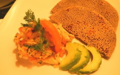 Ceviche de saumon à l’aneth et « flat bread » maison (sans gluten)